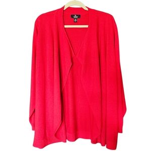 Women's Cherry Red 100% Cashmere Cardigan Sweater 2X Open Front Long Sleeves